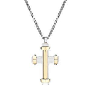 NWT LYNX Men's Gold Tone Ion-Plated Stainless Steel Cross Pendant Necklace, 24"